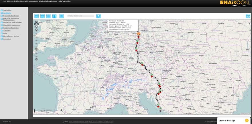 Live Tracking Route von Fahrzeug und KFZ